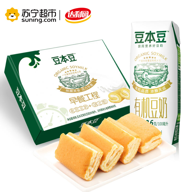 [苏宁超市]达利园法式瑞士卷+豆本豆豆奶 早餐工程 面包糕点营养早点整箱6份