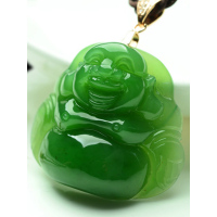 帛兰梓韵 天然和田碧玉佛公吊坠925银镀玫瑰金扣笑佛挂件