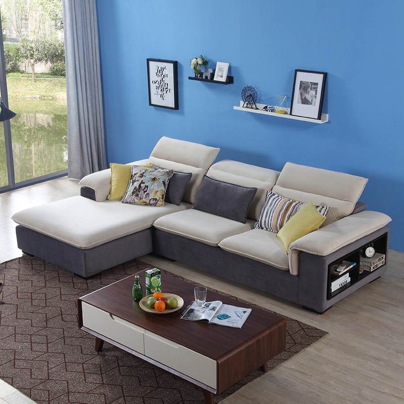 左右布艺沙发简约现代北欧客厅家具组合功能靠头扶手储物可拆冼dzy