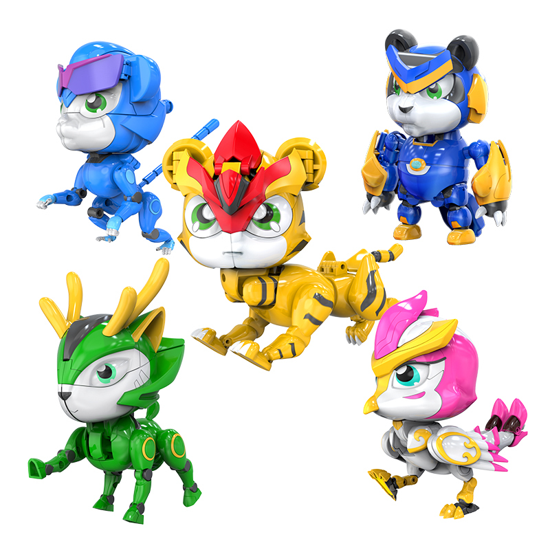 猪猪侠之超新萌宠玩具变形五灵锁铁拳虎玲珑火焰鹤五合一套装YS8629儿童动漫玩具