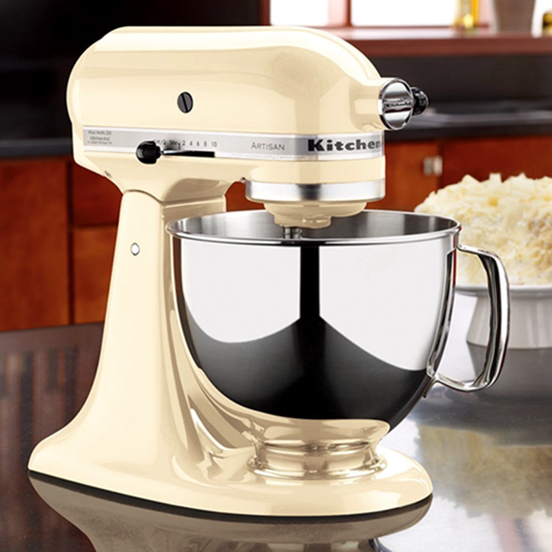 凯膳怡(KitchenAid)5KSM150PSCAC料理机家用4.8升全自动厨师机和面揉面打蛋搅拌机 杏仁白原装进口