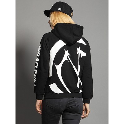 miracle kill新款背后半圆双刀logo女装连帽拉链抓绒卫衣