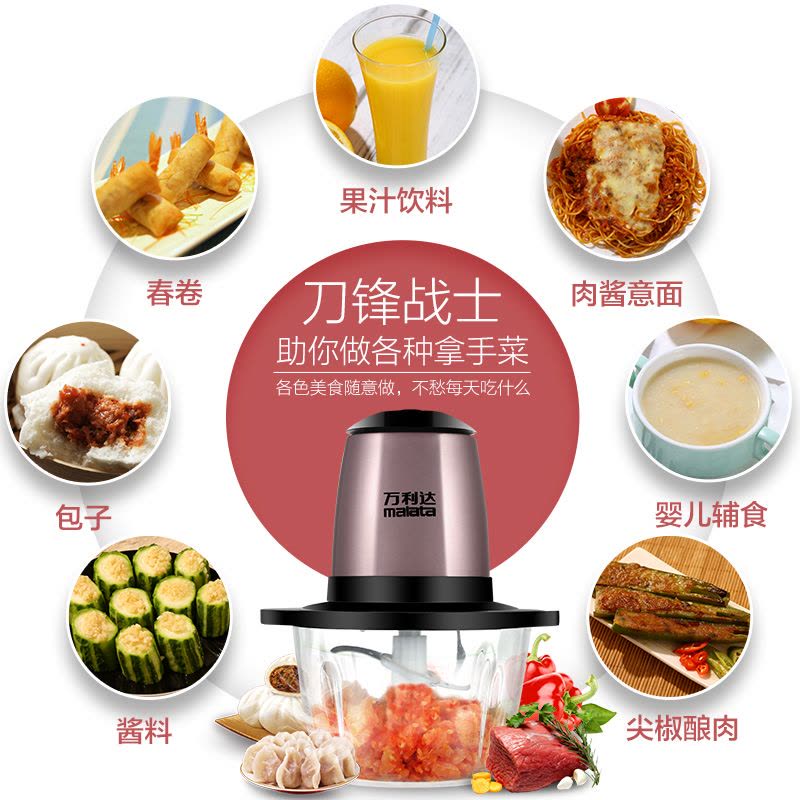 万利达(malata)绞肉机家用切菜机小型饺馅碎肉绞蒜泥绞辣椒机打肉机WLD-JR1201图片