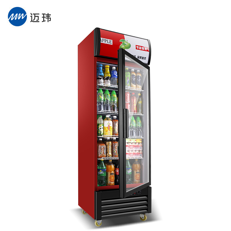 迈玮MW 展示柜300升 商用展示柜 冷藏柜 立式冰柜冰箱 啤酒饮品水果蔬菜保鲜柜 侧开门红色单门陈列柜
