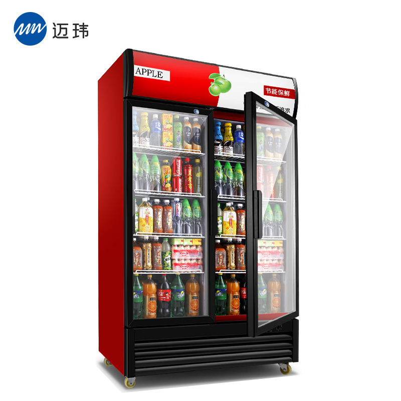 迈玮MW 商用展示柜 618升 冷藏柜 立式商用冰柜 冰箱啤酒水果蔬菜 保鲜柜饮料柜 侧开门红色双门展示柜