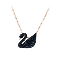 施华洛世奇(Swarovski) 经典黑天鹅玫瑰金色链子 黑色小号天鹅项链