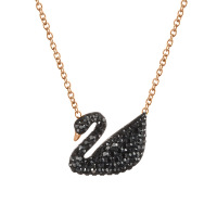 施华洛世奇(Swarovski) 经典黑天鹅玫瑰金色链子 黑色大号天鹅项链