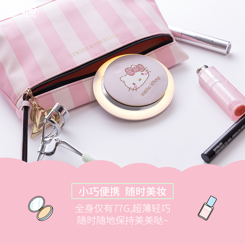 亿觅emie美妆化妆镜led灯美颜随身便携迷你kitty公主镜创意生日礼物送女友 KT猫
