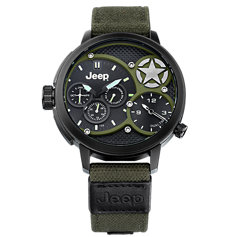 吉普jeep手表男士大表盘双机芯军表吉普冒险者男表防水石英表jp15203