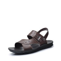 棕色牛皮手缝铆钉男沙滩凉鞋