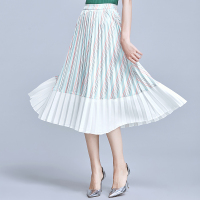 尚都比拉2017新款女装显瘦百搭条纹A字裙子百褶裙夏半身裙中长款
