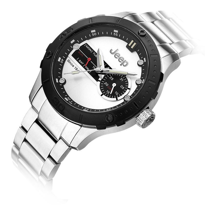 吉普jeep手表氚气发光管牧马人运动防水带日历进口石英男表jp15501