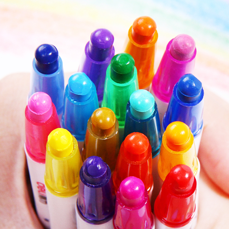 得力deli优酷6966旋转蜡笔颜色混搭24支包