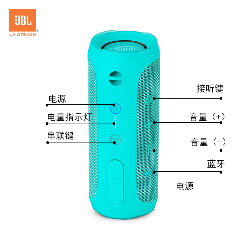 JBL Flip4 音乐万花筒4 蓝牙小音箱 音响 低音炮 防水设计 支持多台串联 便携迷你音响 音箱 薄荷绿