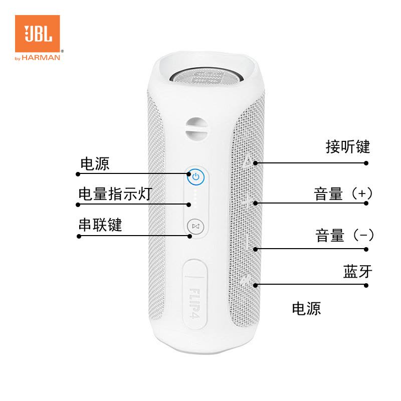 JBL Flip4 音乐万花筒4 蓝牙小音箱 音响 低音炮 防水设计 支持多台串联 便携迷你音响 音箱 珍珠白图片