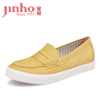 金猴 Jinho 休闲鞋女鞋妈妈鞋 平底低跟女单鞋皮鞋 牛磨砂套脚乐福鞋M50213C M50213E