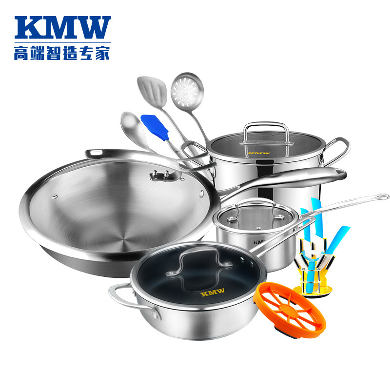 KMW 晶致复合钢炒锅套装FKMWTZGJ7003021 德国锅具品牌品质 绒光工艺 304钢 加厚锅体 超值套装