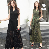 时尚印花显瘦无袖潮流甜美气质2017年夏季长裙连体裤