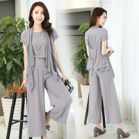 短袖修身甜美套装/套裙2017年夏季时尚百搭纯色中长款