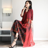 纯色外披+无袖印花吊带裙时尚优雅甜美简约2017年夏季套装/