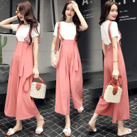 套装/套裙2017年夏季时尚气质圆领短袖甜美潮流T恤+连体裤