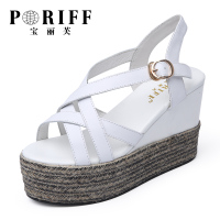 法国宝丽芙（PORIFF）女士坡跟凉鞋高跟厚底松糕鞋白PF804