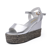 法国宝丽芙（PORIFF）女士坡跟凉鞋高跟厚底松糕鞋银PF805