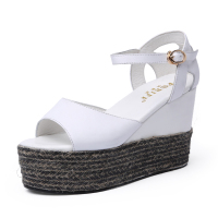 法国宝丽芙（PORIFF）女士坡跟凉鞋高跟厚底松糕鞋白PF805