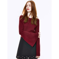 喇叭袖圆领短款线衫