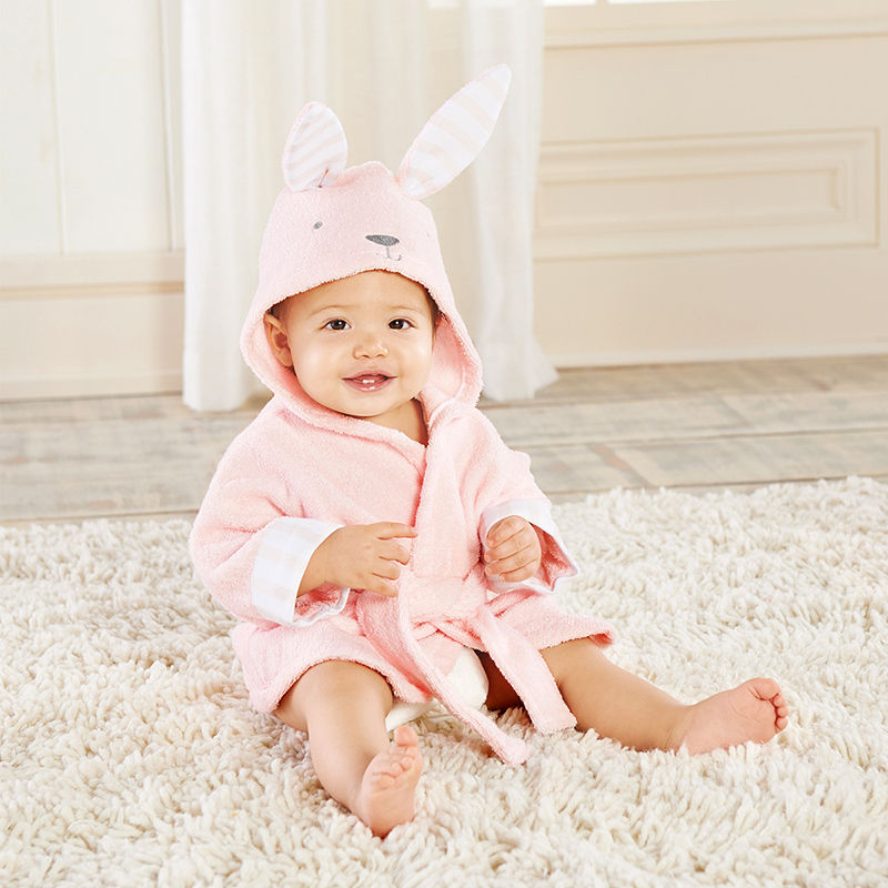 babyaspen毛巾料纯棉婴儿连帽浴袍 小兔子