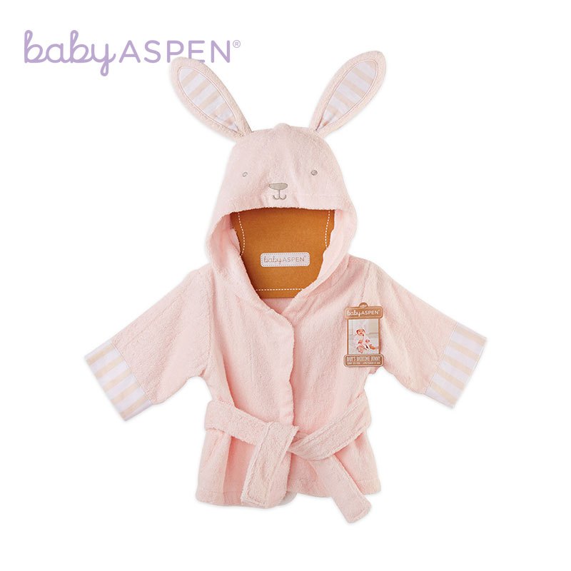 babyaspen毛巾料纯棉婴儿连帽浴袍 小兔子