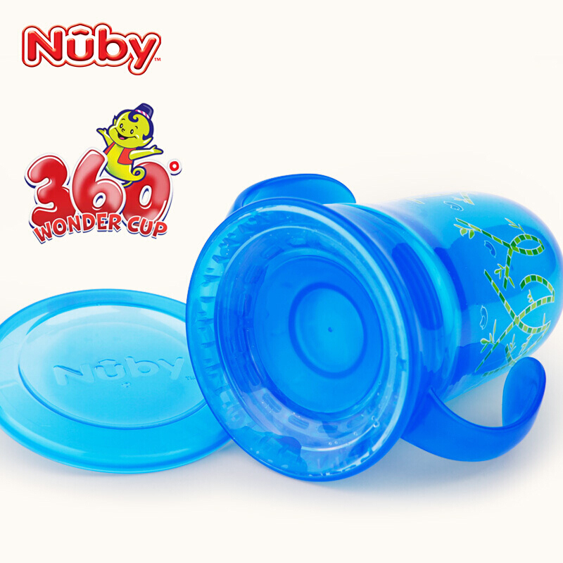 努比Nuby 带握把 360度pp魔力水杯直饮杯 蓝色狮子 Comfort 270ml
