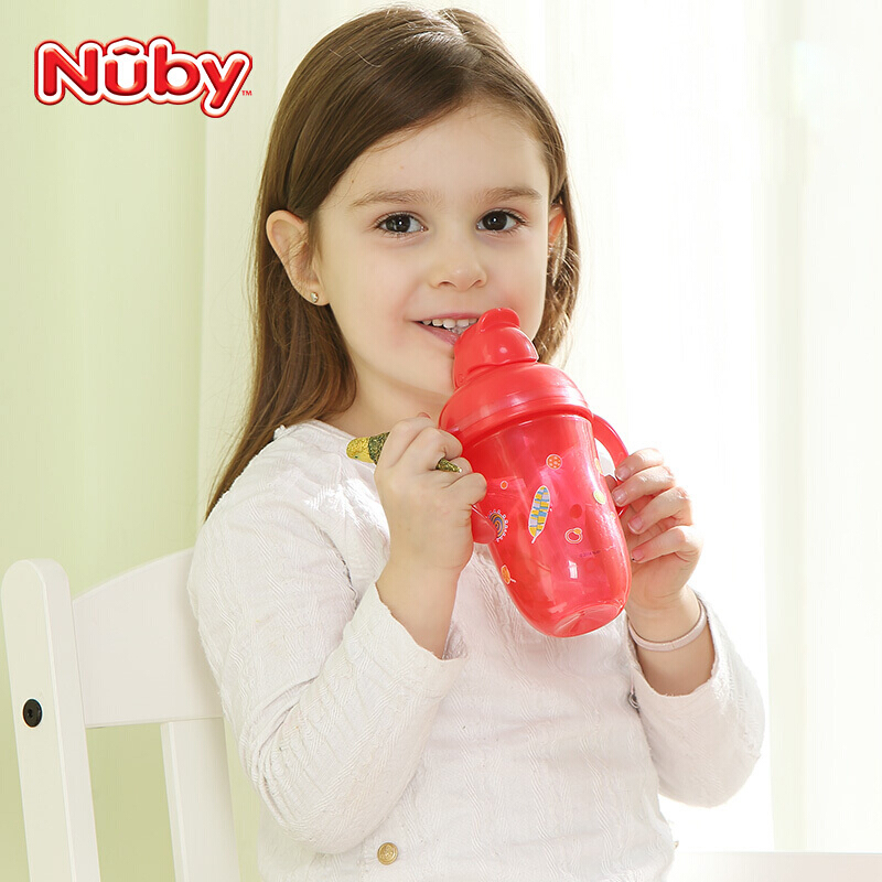 努比Nuby Comfort 带握把粗吸管杯 柠檬黄 长颈鹿270ml