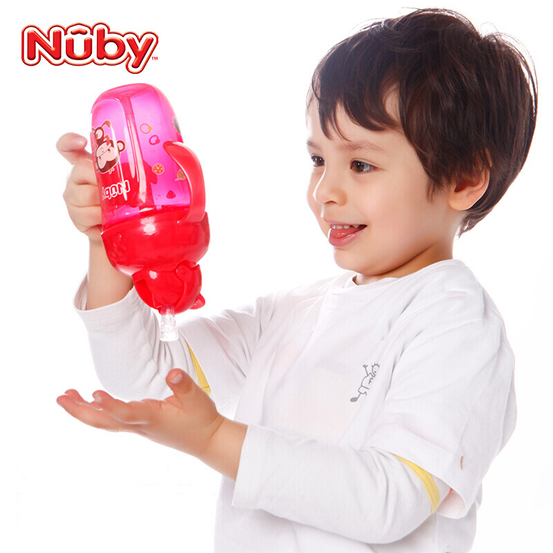 努比Nuby Comfort 带握把细吸管杯带360度重力球 粉色花朵270ml