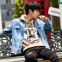 Gurbaks秋季潮流牛仔夹克男翻领简约牛仔衣2017新款外套男GJ4026