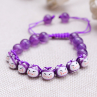 凝萃 紫玛瑙加瓷珠招财猫手链TH01327