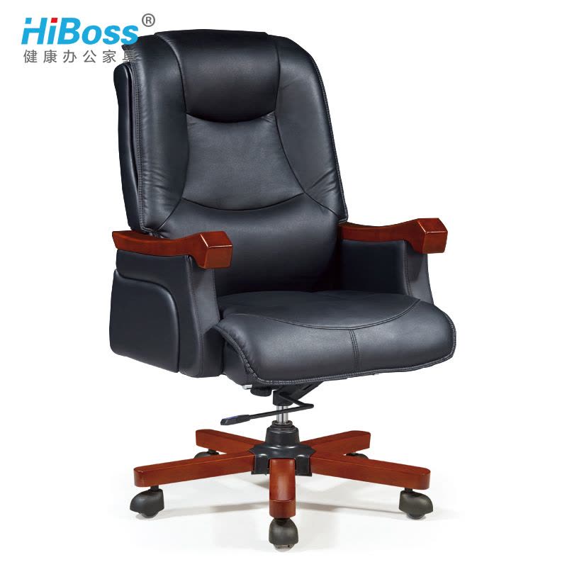 HiBoss 办公椅 皮艺老板椅 升降转椅 电脑椅 大班椅 实木脚椅子图片