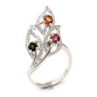 凝萃 天然碧玺925银镶嵌开口戒指 时尚戒指