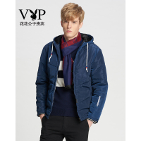 花花公子贵宾棉服男时尚连帽青年保暖外套 蓝色wmf662032红色wmf662031