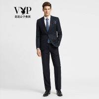 花花公子贵宾西服套装男士修身休闲经典条纹西装商务职业正装 灰色条纹