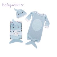 babyaspen纯棉婴儿萌宠小鲨鱼造型居家外出两穿连体衣