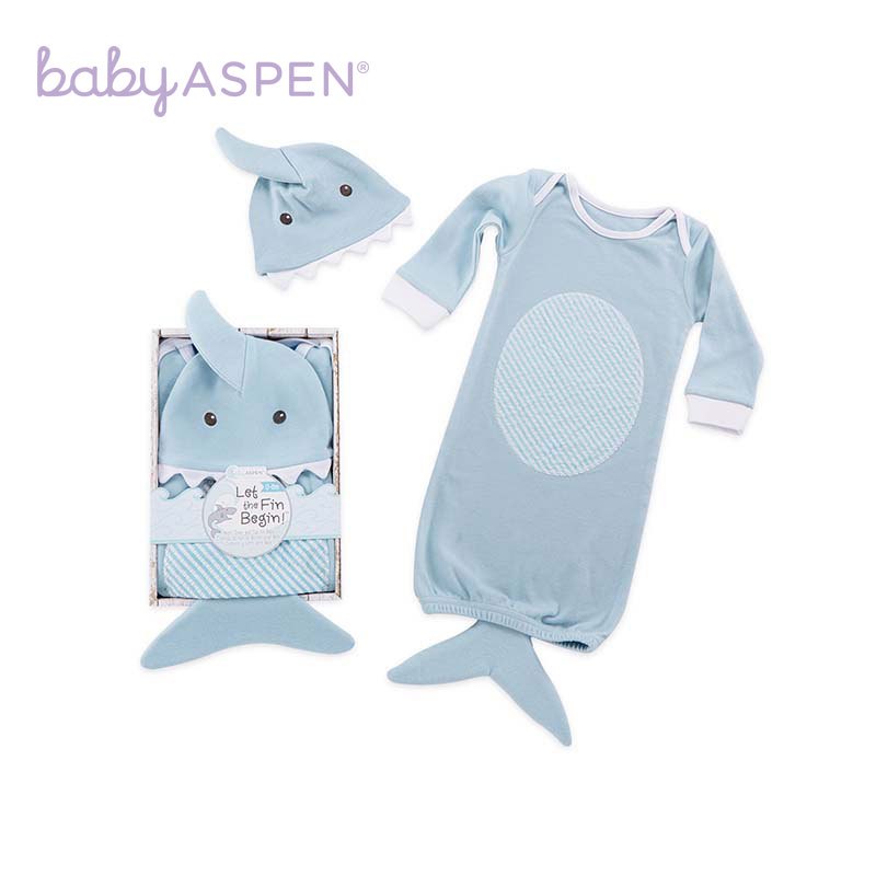 babyaspen纯棉婴儿萌宠小鲨鱼造型居家外出两穿连体衣