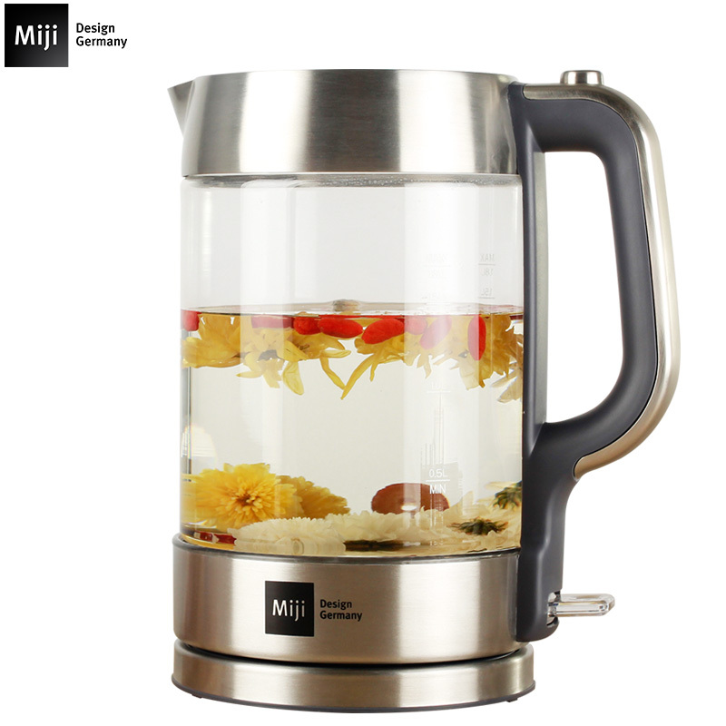 米技(MIJI)电水壶 HK-3301 肖特玻璃 304不锈钢 蓝色发光环 1.8L 烧水壶电热水壶