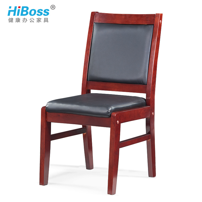 HiBoss 办公家具实木办公椅 会议椅 皮电脑椅 四脚开会椅子