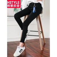 韩都衣舍2017韩版女装夏装新款纯色修身小脚弹力牛仔长裤KY6346柒 黑色 L