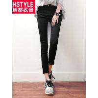 韩都衣舍2017夏装新款韩版女装弹力小脚百搭蕾丝休闲长裤TK4136柒