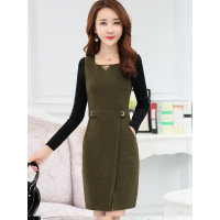 丝柏舍2018秋季新款女士优雅气质包臀裙拼接方领长袖修身短款连衣裙S73R0048L