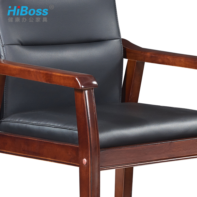 HiBoss 办公家具 电脑椅 会议椅 会议室椅子四脚实木办公椅带扶手靠背椅皮艺凳子高清大图