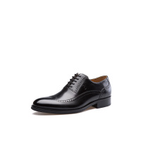 花花公子(PLAYBOY)男鞋男士雕花商务正装皮鞋男真皮头层牛皮英伦尖头系带鞋子冲孔男潮鞋黑色7BW607001D01
