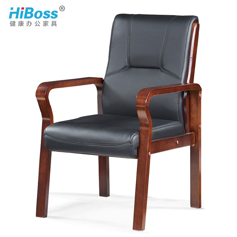 HiBoss 办公家具皮艺会议椅实木办公椅电脑椅四脚椅会客椅图片
